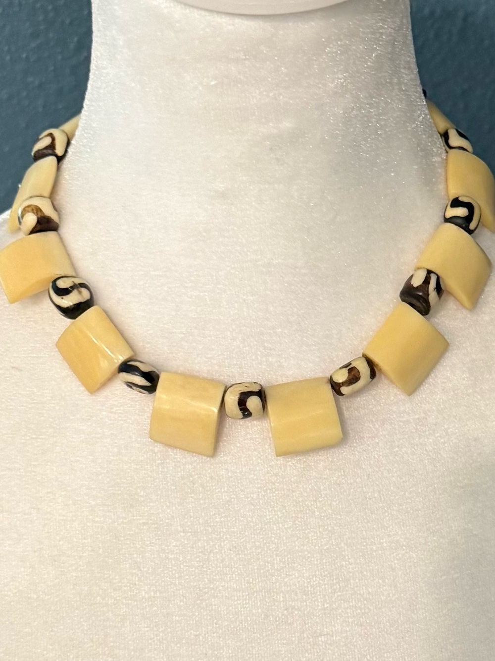 Vintage African Trade Bead & Faux Ivory Statement Necklace Tribal Boho